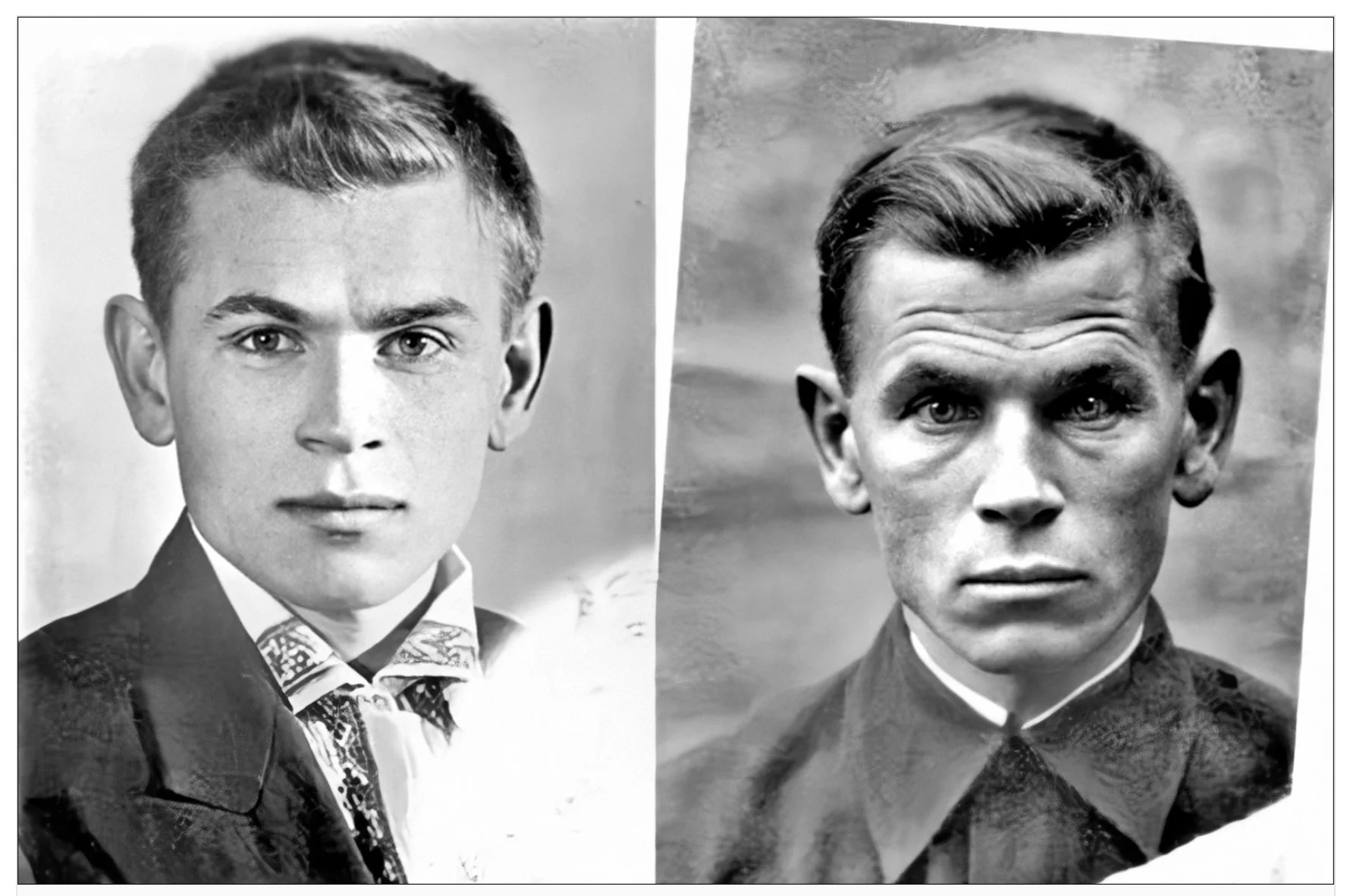 Evgeny Kobytev photographed in 1941 before leaving for the front, and again in 1945 after four years of war
