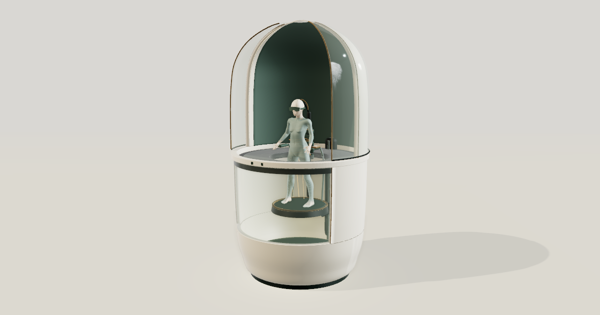 A ceramic Latchpod with a transparent immersion chamber and integrated headset